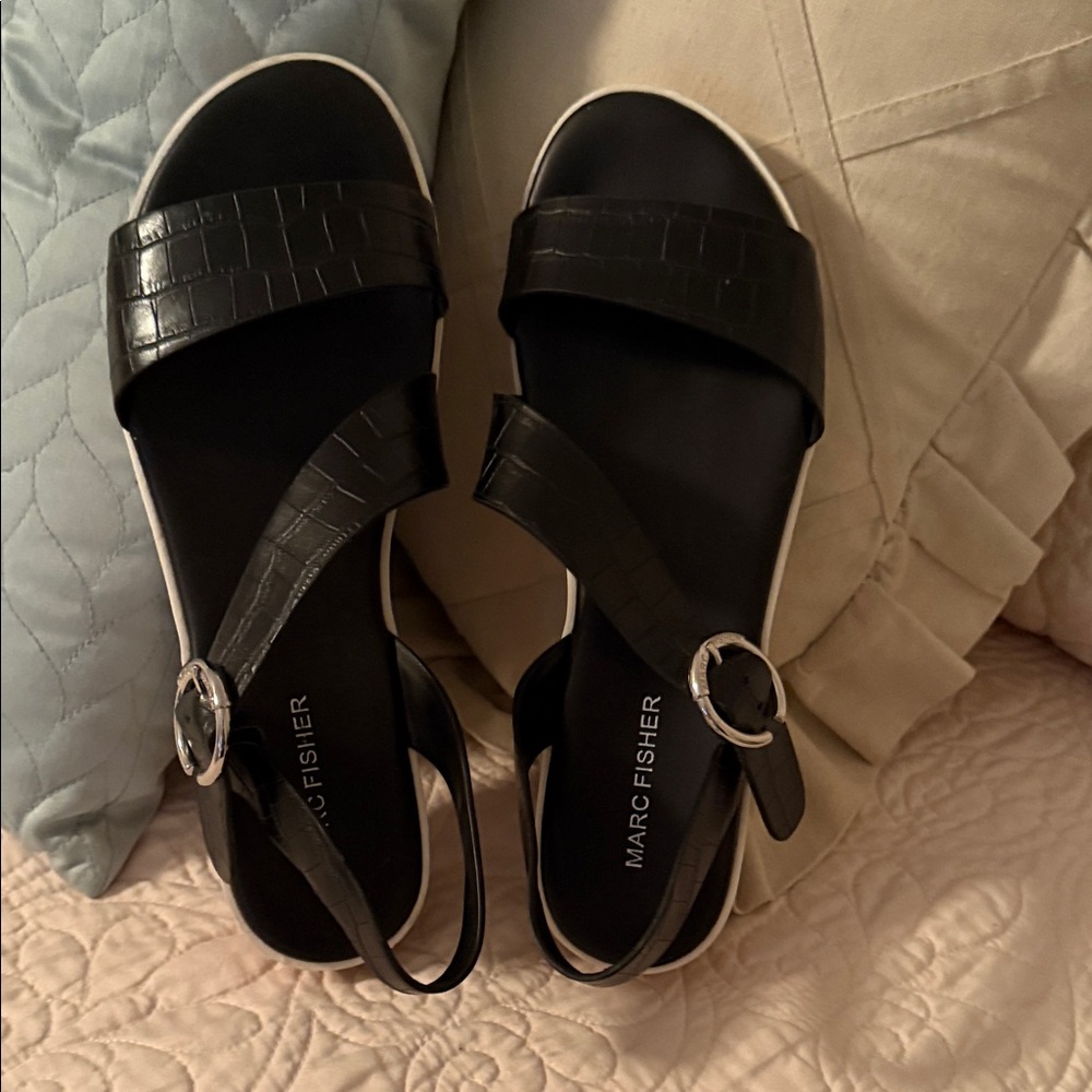 Marc Fisher Black Croc-Embossed Sandals